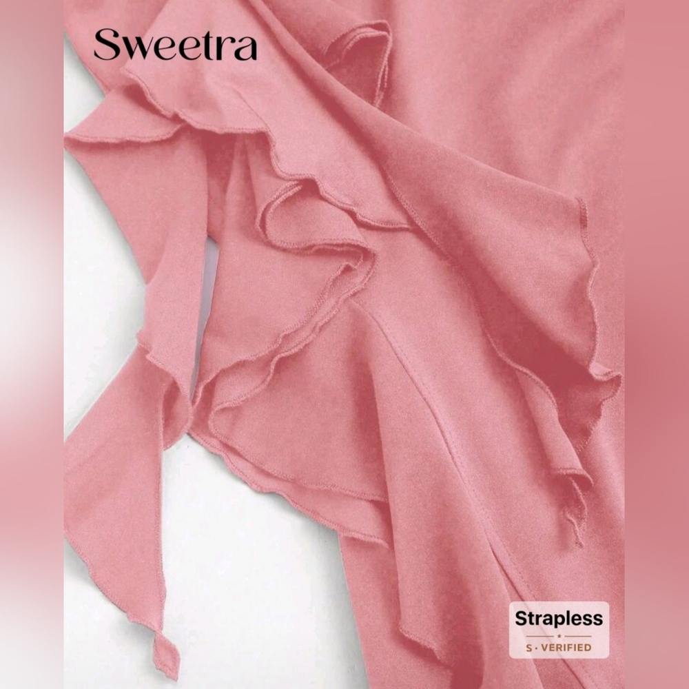 Strapless Pink Ruffle Dress - Picture 5 of 8